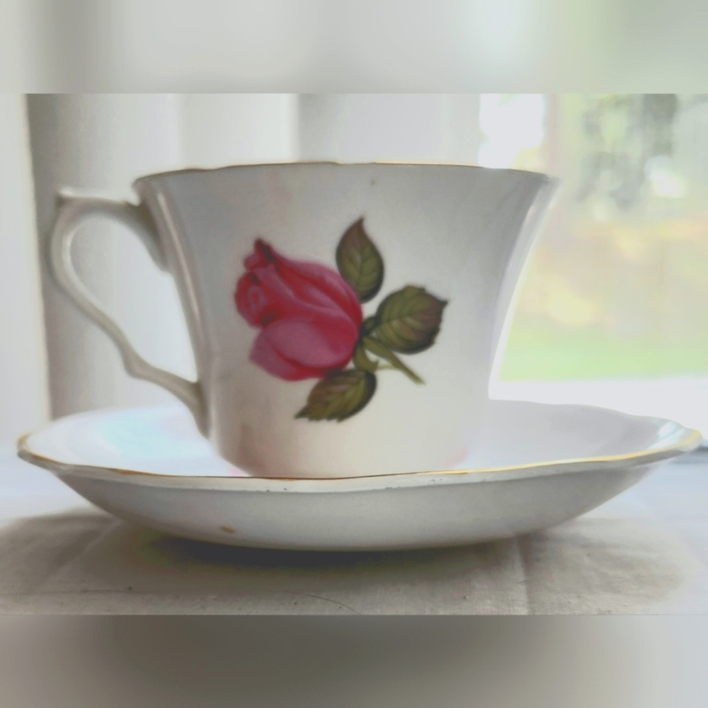 Cup & Saucer, Pink Roses, Vintage Bone China, England. Great Condition